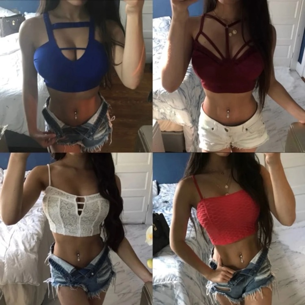 Strappy Caged Choker Cut out Crop Top Bundle